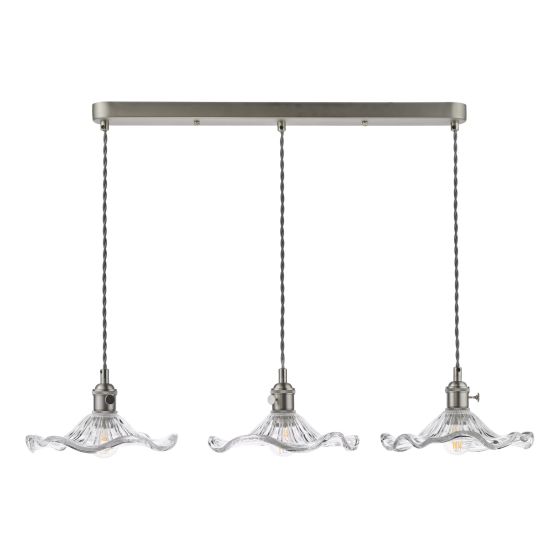 Där Lighting Hadano 3 Light Bar Pendant Antique Chrome And Wavy Glass
