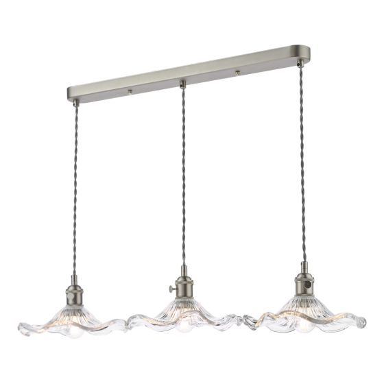 Där Lighting Hadano 3 Light Bar Pendant Antique Chrome And Wavy Glass