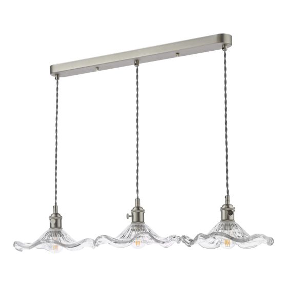 Där Lighting Hadano 3 Light Bar Pendant Antique Chrome And Wavy Glass