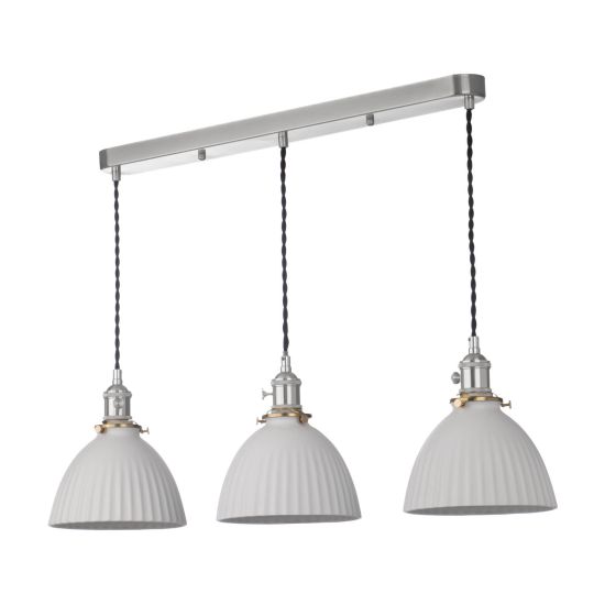 Där Lighting Hadano 3 Light Bar Pendant Antique Chrome & Ceramic Domed Shade