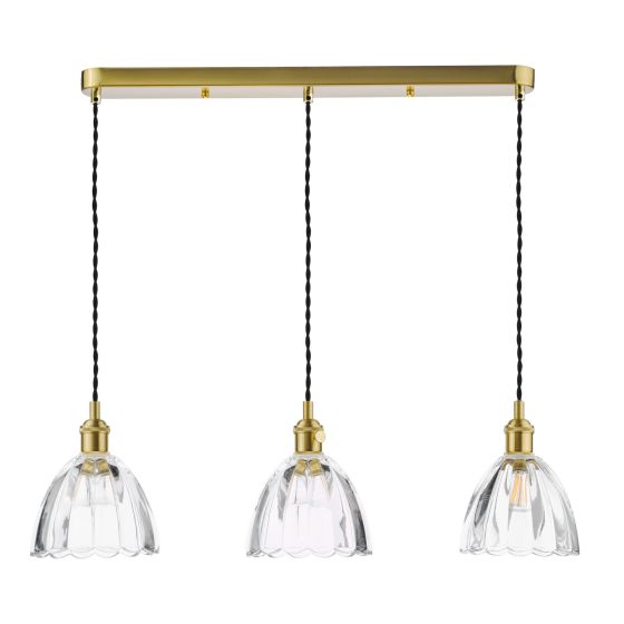 Där Lighting Hadano 3 Light Bar Pendant Natural Brass And Scalloped Bell Glass
