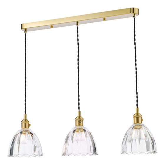 Där Lighting Hadano 3 Light Bar Pendant Natural Brass And Scalloped Bell Glass