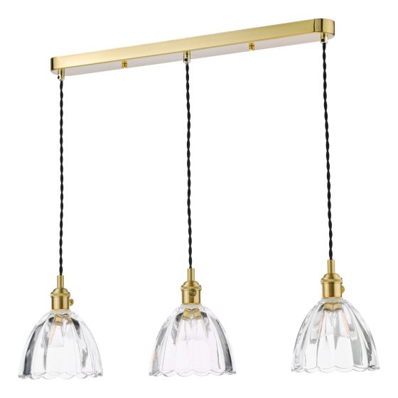 Där Lighting Hadano 3 Light Bar Pendant Natural Brass And Scalloped Bell Glass