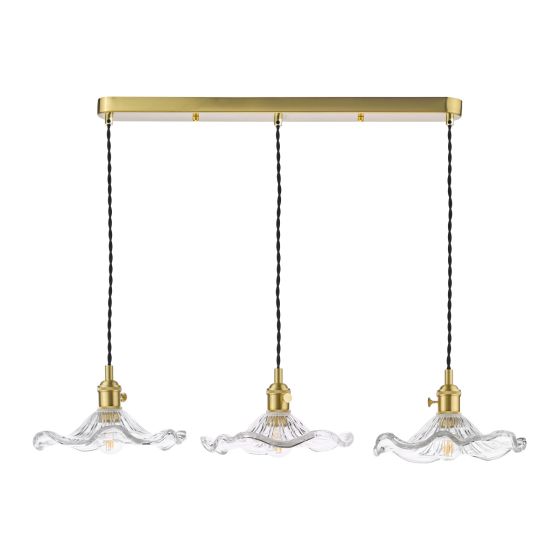 Där Lighting Hadano 3 Light Bar Pendant Natural Brass And Wavy Glass