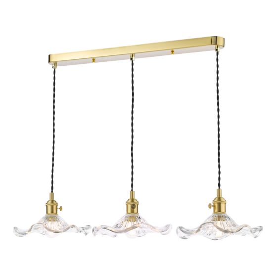Där Lighting Hadano 3 Light Bar Pendant Natural Brass And Wavy Glass