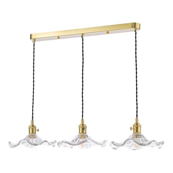 Där Lighting Hadano 3 Light Bar Pendant Natural Brass And Wavy Glass