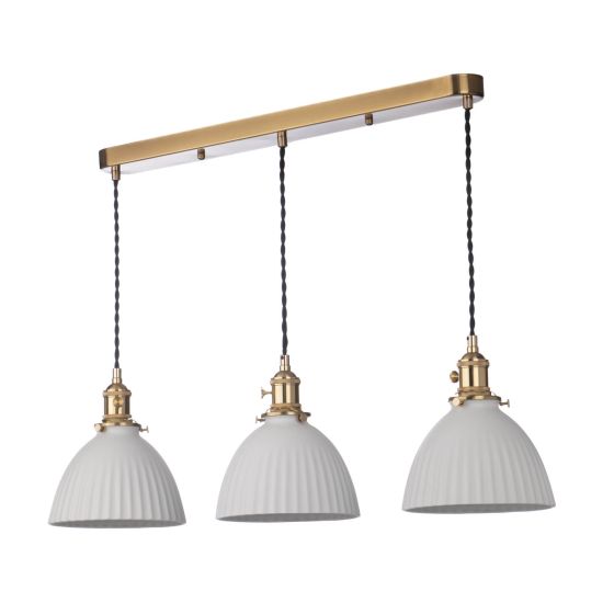 Där Lighting Hadano 3 Light Bar Pendant Natural Brass & Ceramic Domed Shade