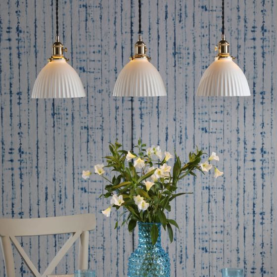 Där Lighting Hadano 3 Light Bar Pendant Natural Brass & Ceramic Domed Shade