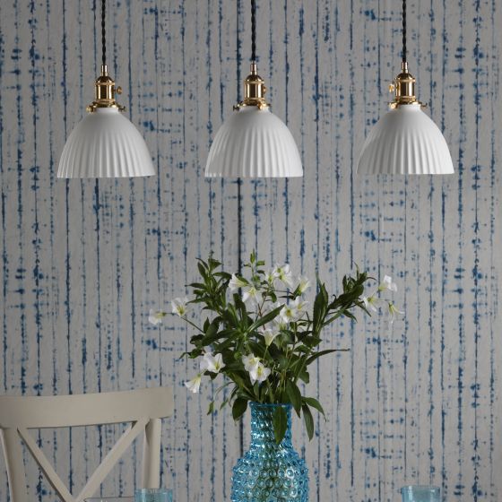Där Lighting Hadano 3 Light Bar Pendant Natural Brass & Ceramic Domed Shade