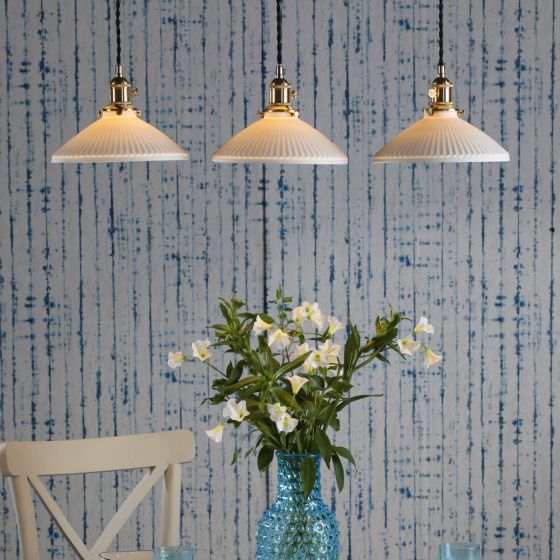 Där Lighting Hadano 3 Light Bar Pendant Natural Brass & Ceramic Shallow Shade