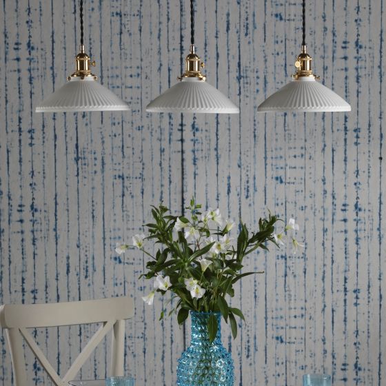 Där Lighting Hadano 3 Light Bar Pendant Natural Brass & Ceramic Shallow Shade