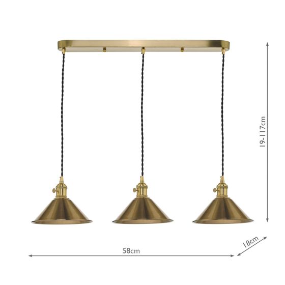 Där Lighting Hadano 3 Light Brass Suspension With Aged Brass Shades