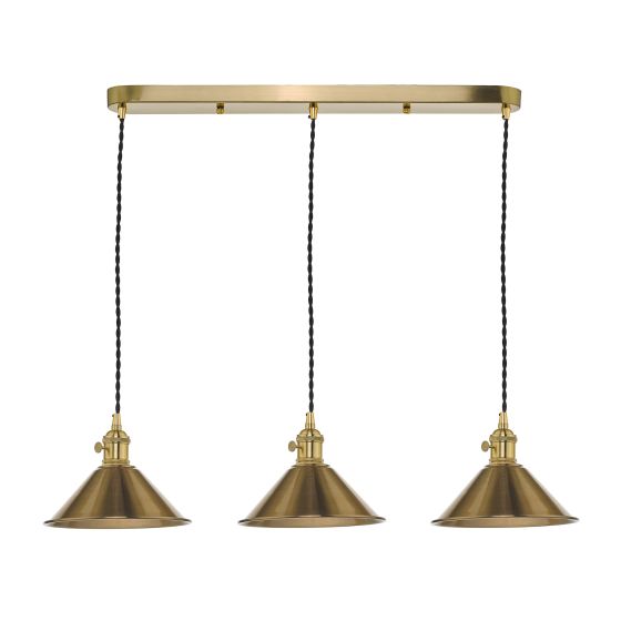 där lighting Hadano 3 Light Brass Suspension With Aged Brass Shades