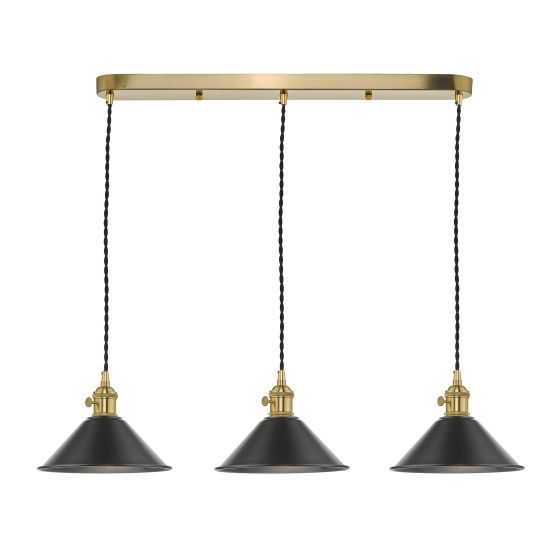 där lighting Hadano 3 Light Brass Suspension With Antique Pewter Shades