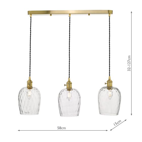 Där Lighting Hadano 3 Light Brass Suspension With Dimpled Glass Shades