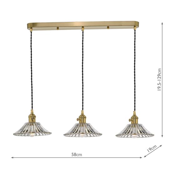 Där Lighting Hadano 3 Light Brass Suspension With Flared Glass Shades