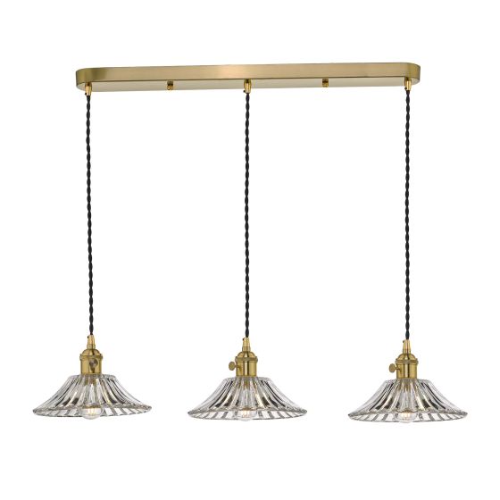 där lighting Hadano 3 Light Brass Suspension With Flared Glass Shades