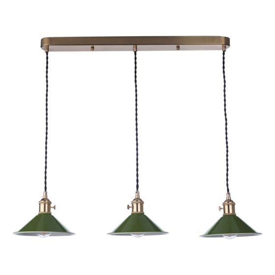 Där Lighting Hadano 3 Light Brass Suspension With Olive Green Shades