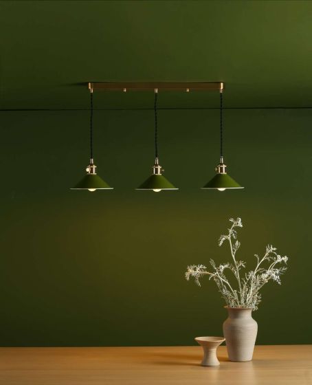 Där Lighting Hadano 3 Light Brass Suspension With Olive Green Shades