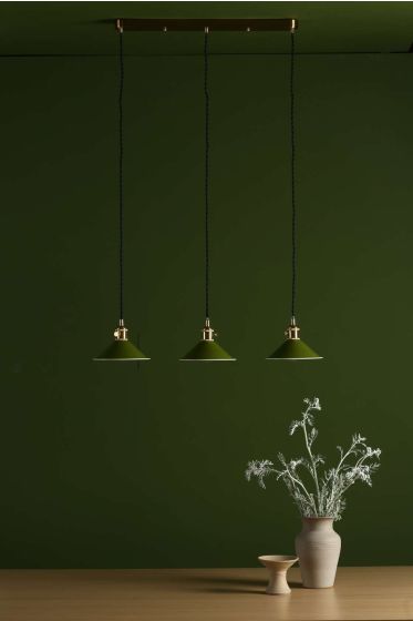 Där Lighting Hadano 3 Light Brass Suspension With Olive Green Shades