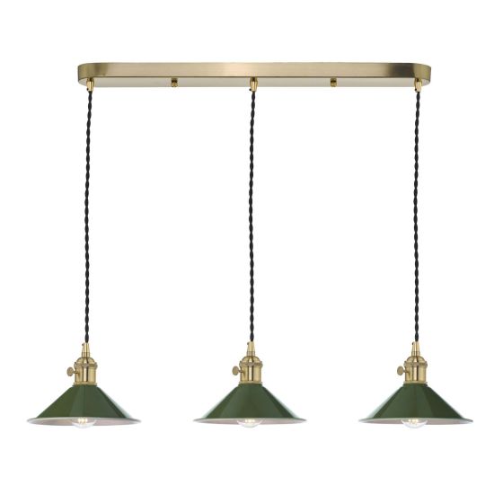 där lighting Hadano 3 Light Brass Suspension With Olive Green Shades