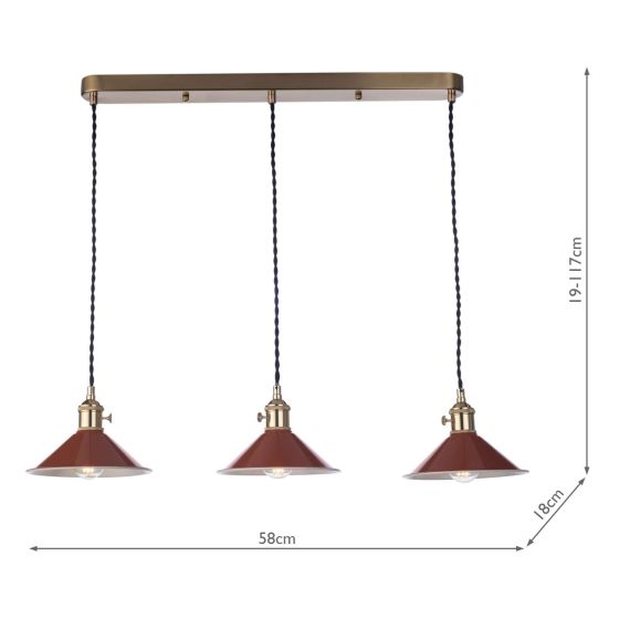 Där Lighting Hadano 3 Light Brass Suspension With Umber Shades