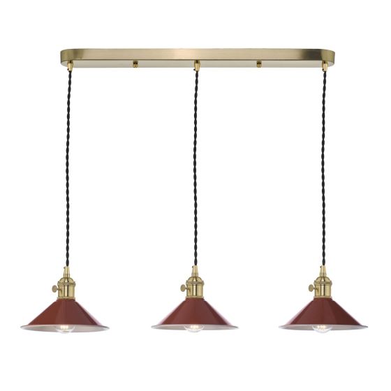 där lighting Hadano 3 Light Brass Suspension With Umber Shades