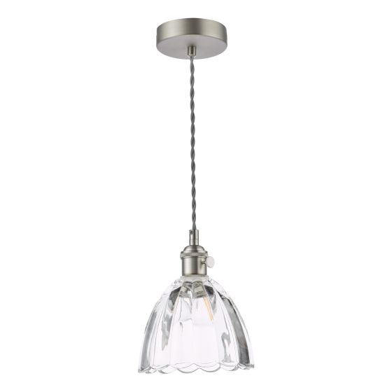 Där Lighting Hadano Pendant Antique Chrome And Scalloped Bell Glass