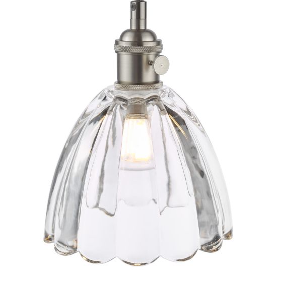 Där Lighting Hadano Pendant Antique Chrome And Scalloped Bell Glass