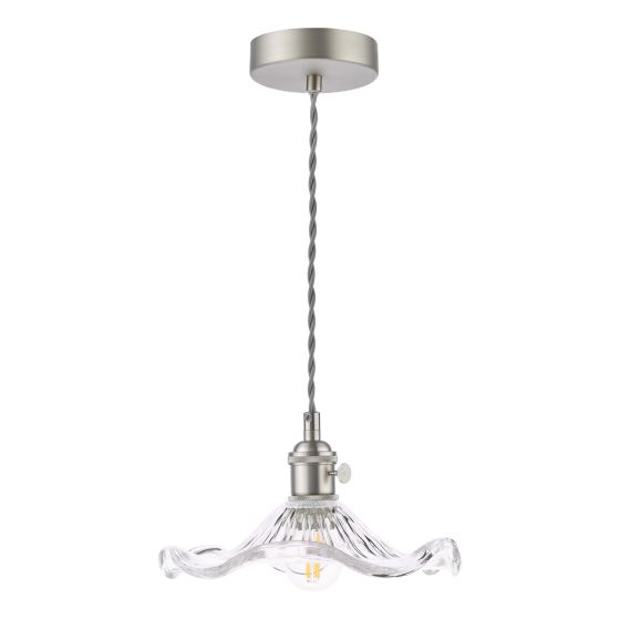 Där Lighting Hadano Pendant Antique Chrome And Wavy Glass