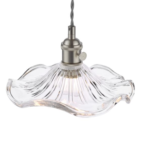 Där Lighting Hadano Pendant Antique Chrome And Wavy Glass
