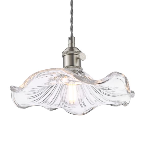 Där Lighting Hadano Pendant Antique Chrome And Wavy Glass