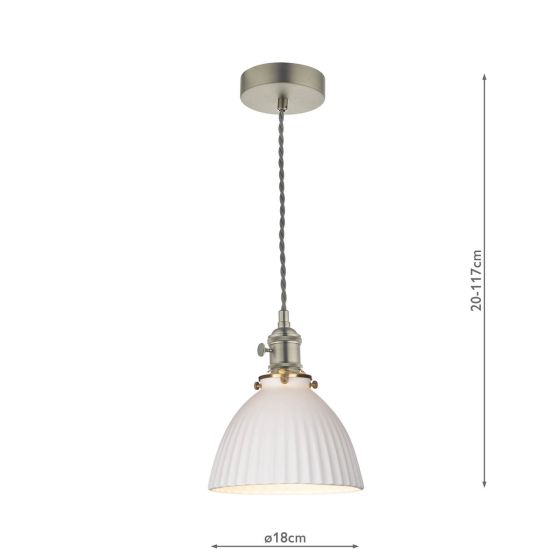 Där Lighting Hadano Pendant Antique Chrome & Ceramic Domed Shade