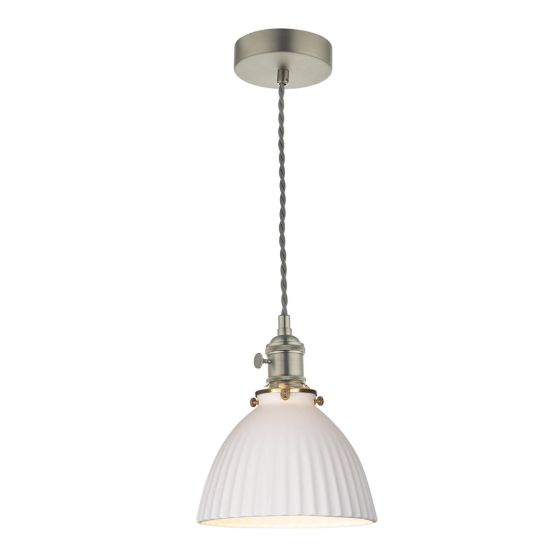 där lighting Hadano Pendant Antique Chrome & Ceramic Domed Shade