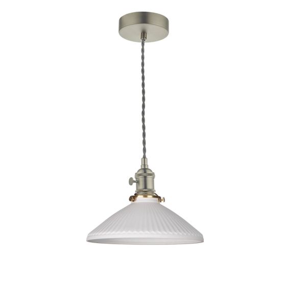 Där Lighting Hadano Pendant Antique Chrome & Ceramic Shallow Shade