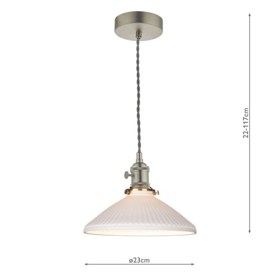Där Lighting Hadano Pendant Antique Chrome & Ceramic Shallow Shade