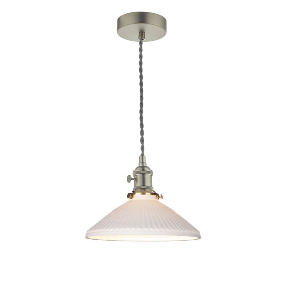 där lighting Hadano Pendant Antique Chrome & Ceramic Shallow Shade