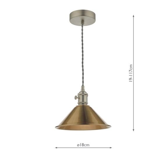 Där Lighting Hadano Pendant Antique Chrome With Aged Brass Shade