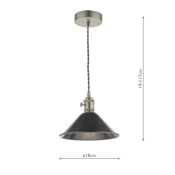Där Lighting Hadano Pendant Antique Chrome With Antique Pewter Shade