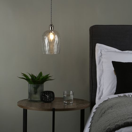 Där Lighting Hadano Pendant Antique Chrome With Dimpled Glass Shade