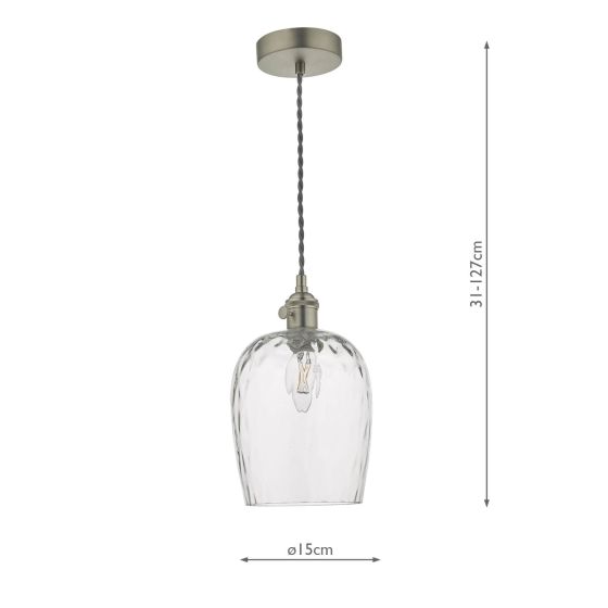Där Lighting Hadano Pendant Antique Chrome With Dimpled Glass Shade