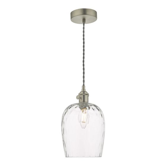där lighting Hadano Pendant Antique Chrome With Dimpled Glass Shade