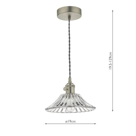 Där Lighting Hadano Pendant Antique Chrome With Flared Glass Shade