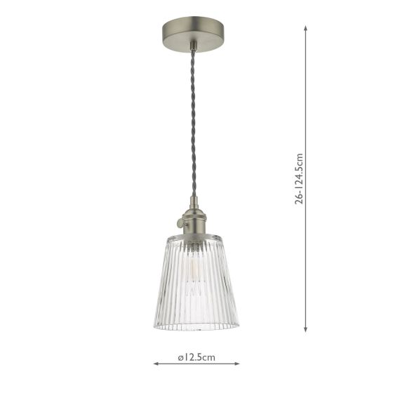 Där Lighting Hadano Pendant Antique Chrome With Ribbed Glass Shade