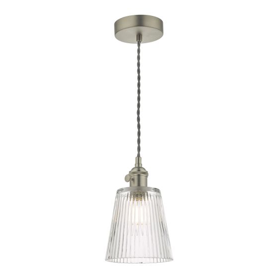 där lighting Hadano Pendant Antique Chrome With Ribbed Glass Shade
