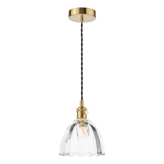 Där Lighting Hadano Pendant Natural Brass And Scalloped Bell Glass