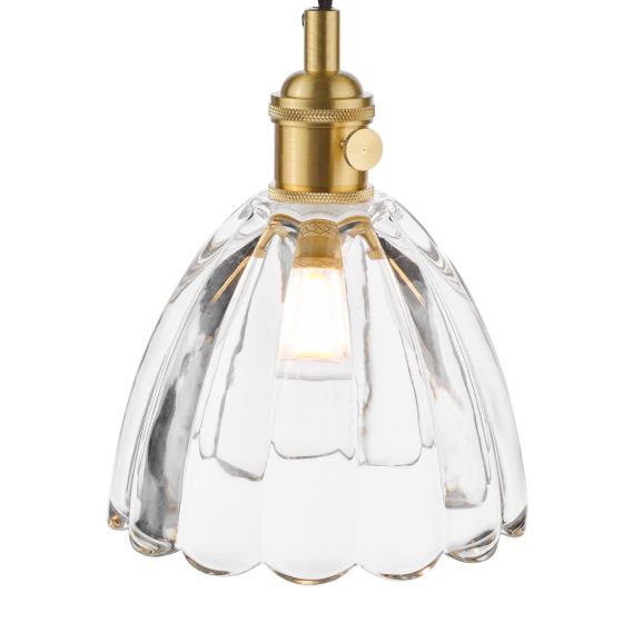Där Lighting Hadano Pendant Natural Brass And Scalloped Bell Glass
