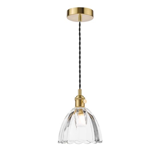Där Lighting Hadano Pendant Natural Brass And Scalloped Bell Glass