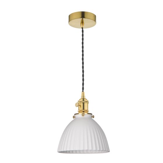 Där Lighting Hadano Pendant Natural Brass & Ceramic Domed Shade