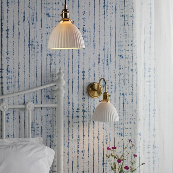 Där Lighting Hadano Pendant Natural Brass & Ceramic Domed Shade